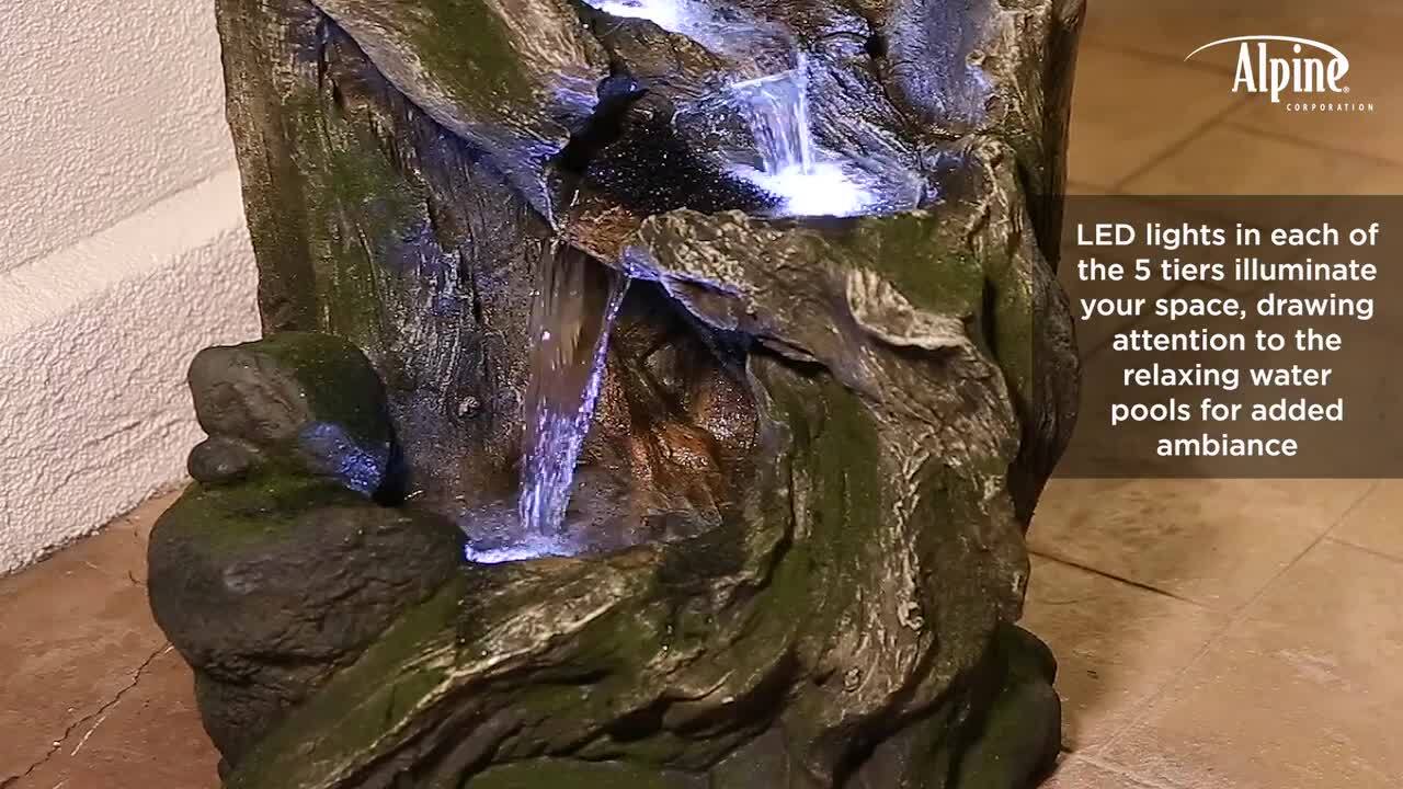 Alpine Corporation 5-Tier Rainforest Tree Trunk Water Fountain with LED Lights