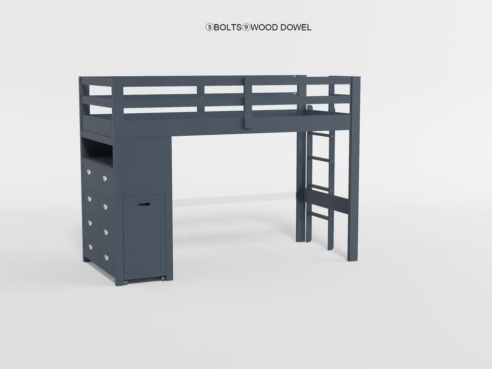 Lazzara Eliza Navy Blue Twin over Full Loft Bunk Bed with Chest