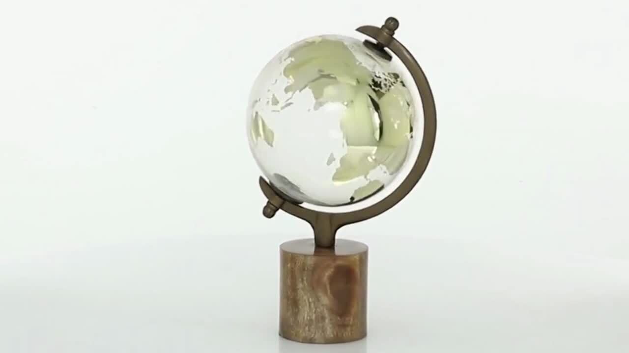 Litton Lane 15 in. Gold Wood Decorative Globe with Brown Base