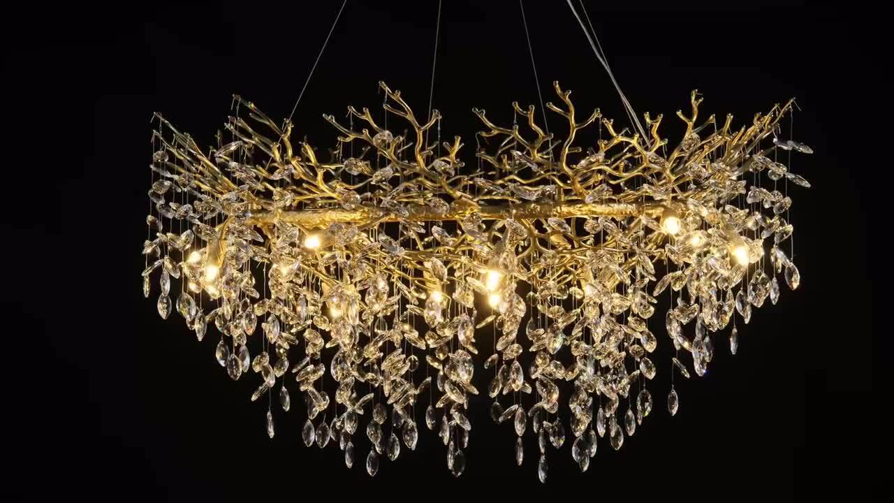 PUYRNF 48 in. 14-Lights Modern Branch Crystal Chandelier