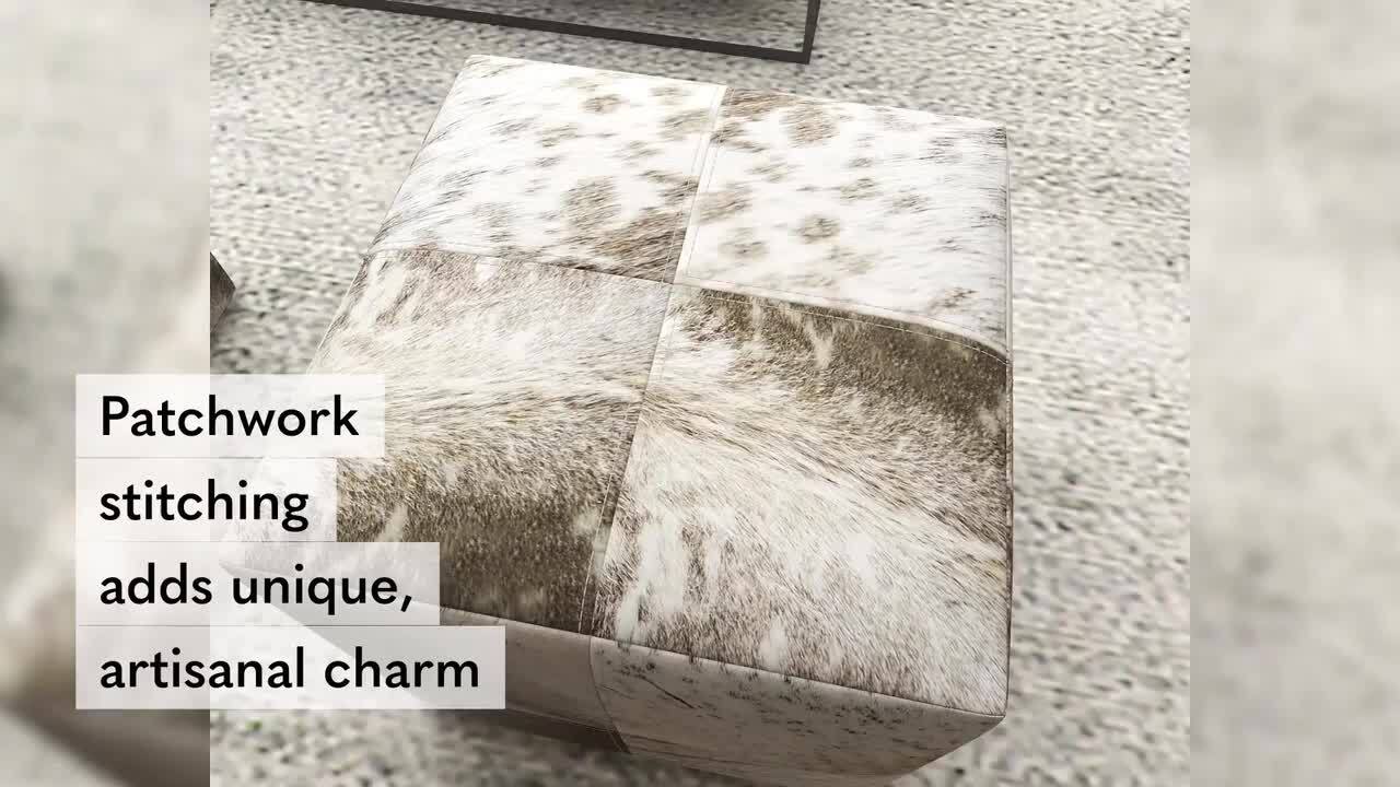 Litton Lane 16 in. Gray Handmade Leather Cowhide Stool with