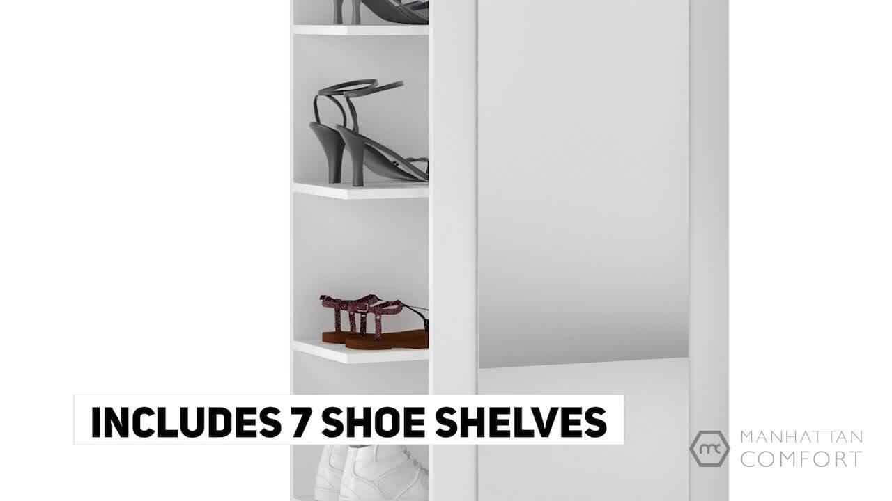Manhattan Comfort Minetta 14-Pair Mid Century Shoe Closet in White