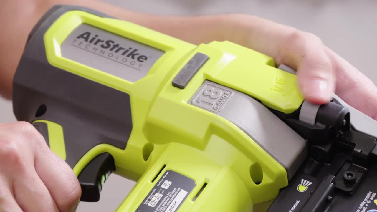 RYOBI ONE+ 18V 18-Gauge Cordless AirStrike Brad Nailer with 4.0 Ah Battery  and Charger P321K1N The Home Depot