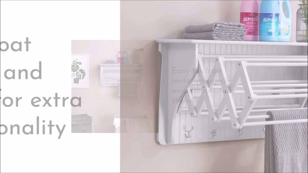 DANYA B 36 in. Light Grey Wall Retractable Accordion Drying Rack