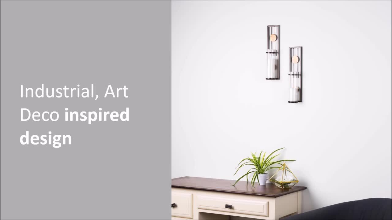 DANYA B Contemporary Metal Brown Wall Candle Sconces with Antique Patina  Medallions (Set of 2) QBA636, image size:1280x720