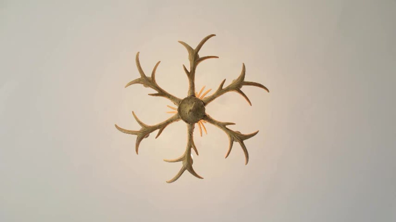 OUKANING 6-Light Vintage Brown Resin Antler Chandelier Deer