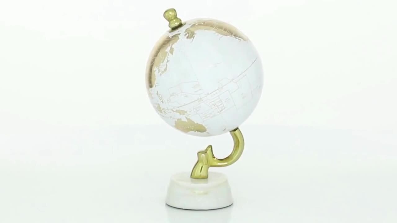 Litton Lane 11 in. Gold Aluminum Decorative Globe with Marble Base