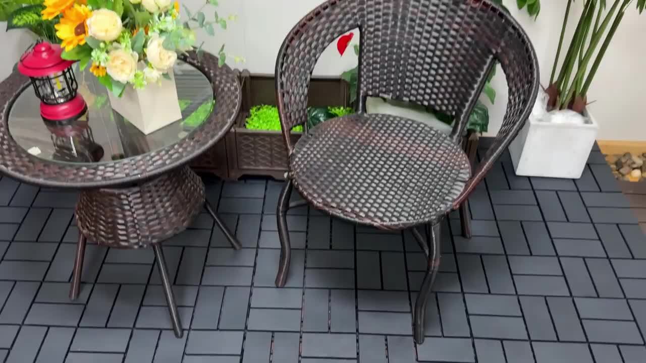 GOGEXX 12 in. W x12 in.L Outdoor Courtyard Pattern Square Plastic PVC Interlocking Flooring Deck Tiles(Pack of 44 Tiles)in Gray