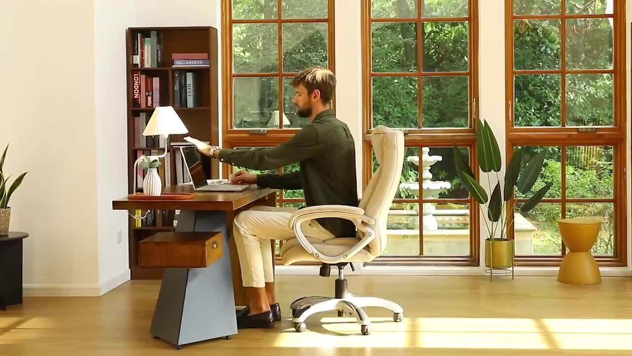 Glitzhome Beige Velvet High Back Adjustable Swivel Ergonomic Desk