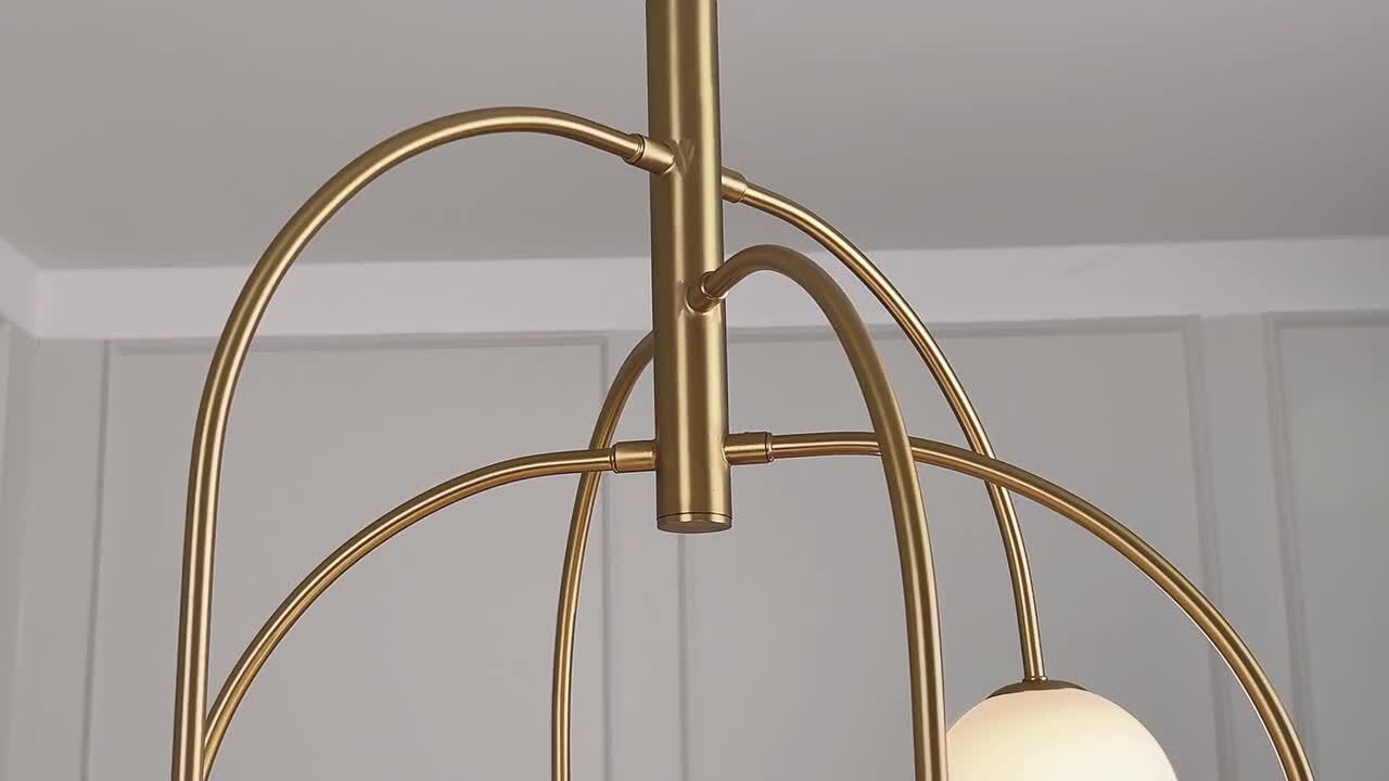 LamQee 20 in. 4-Light Vintage Gold Sputnik Linear Chandelier