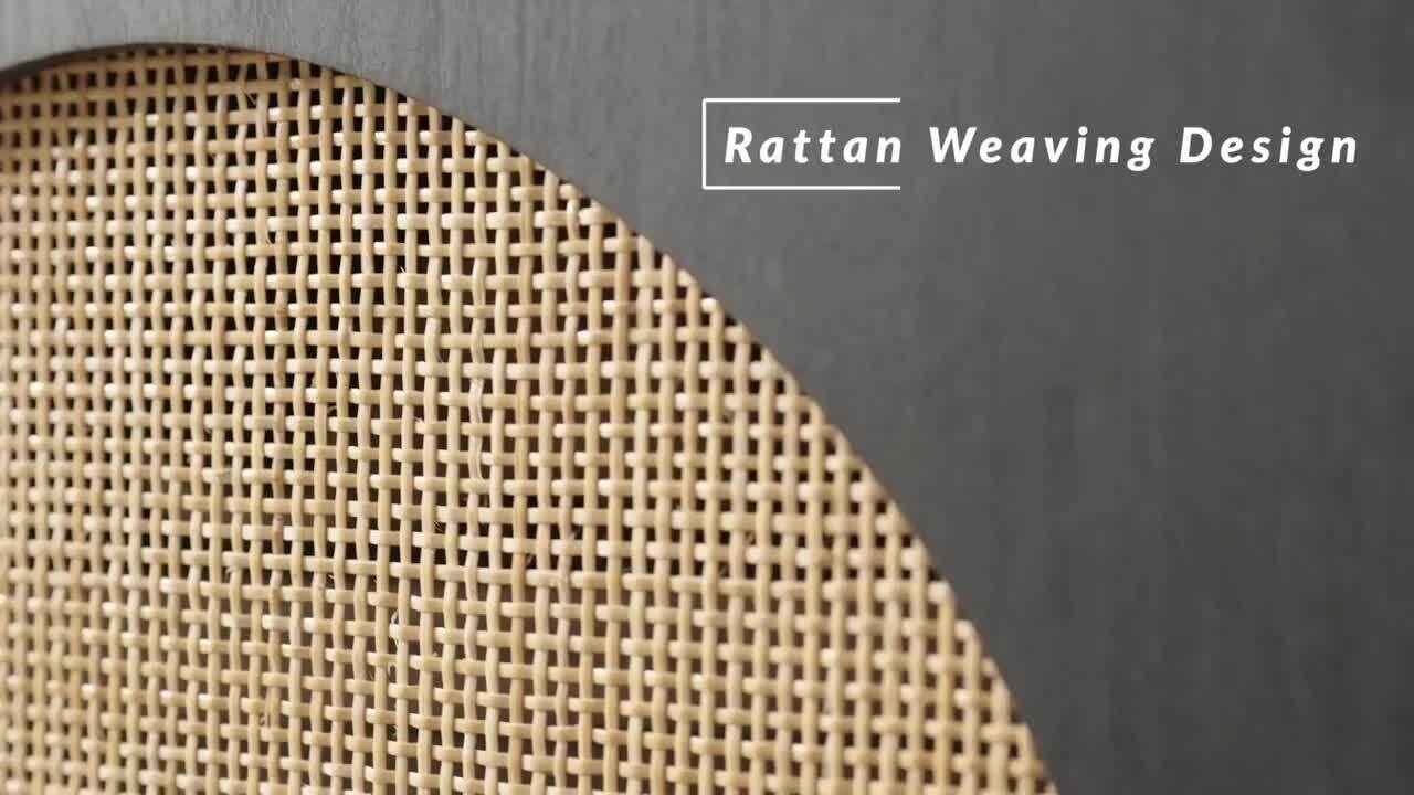 JAYDEN CREATION Mercury Contemporary 56 in. Wide Rattan 3-Doors Oak Storage Sideboard with adjustable legs and Shelves-Oak TVSBSD0505-OAK