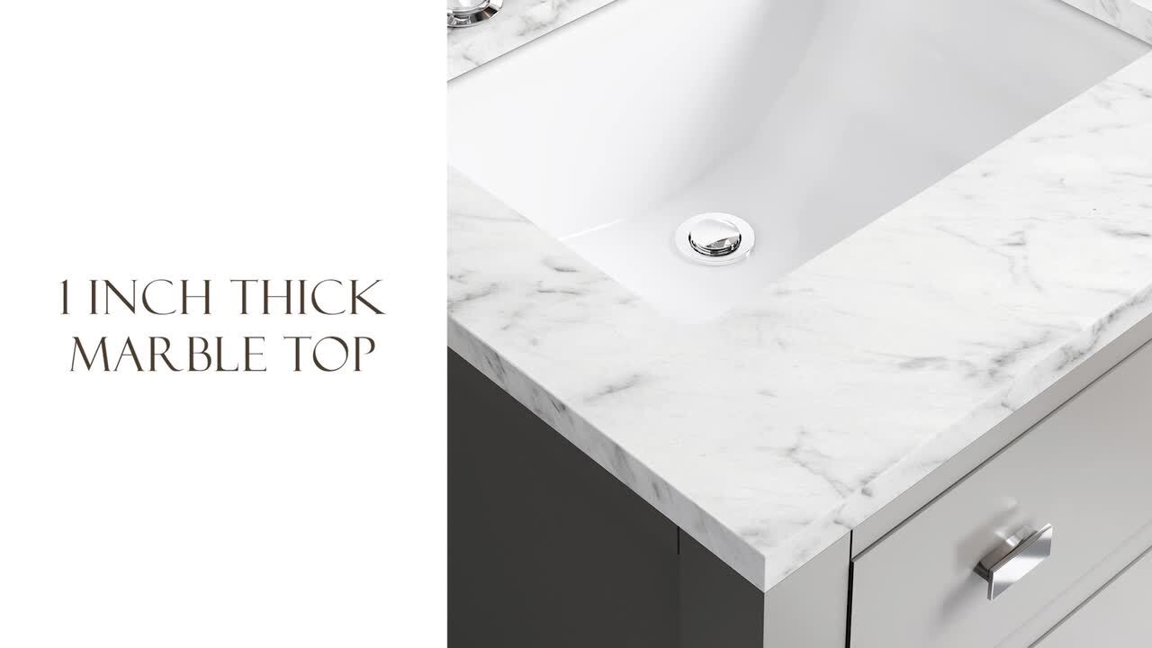72 in. W x 21.5 in. D x 34 in. H Vanity in Cashmere Grey with Marble Vanity Top in Carrara White