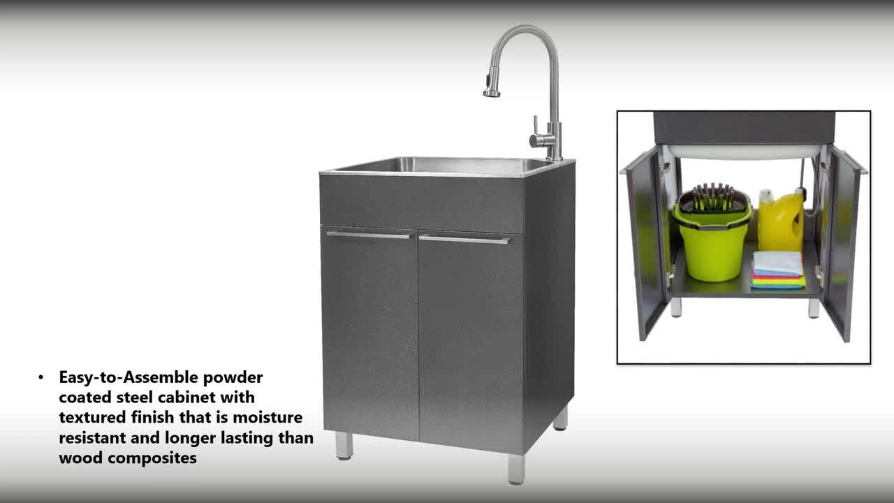 Presenza All-in-One 22 in. x 18 in. x 33.8 in. Stainless Steel Drop-In Sink and Cabinet with Faucet in Gray