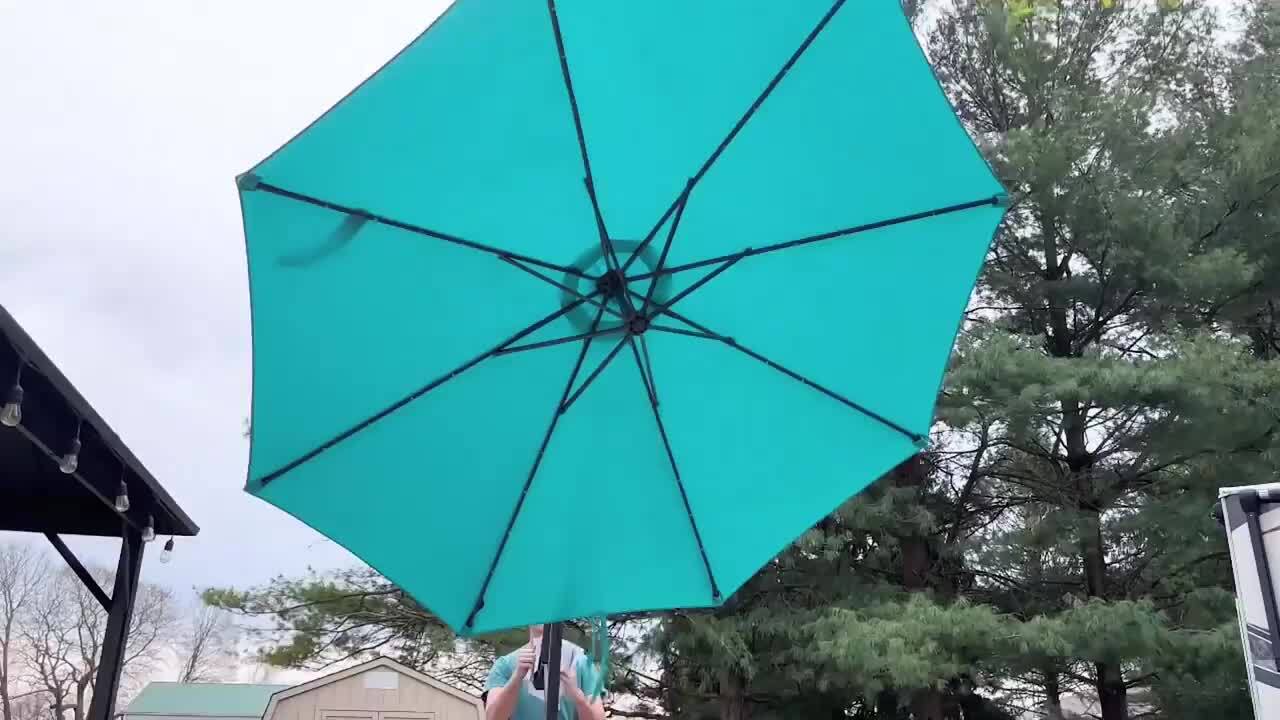 JOYESERY 10 ft. Patio Offset Solar LED Umbrellas 50 Plus UV Protection Cantilever Outside Umbrellas, Beige