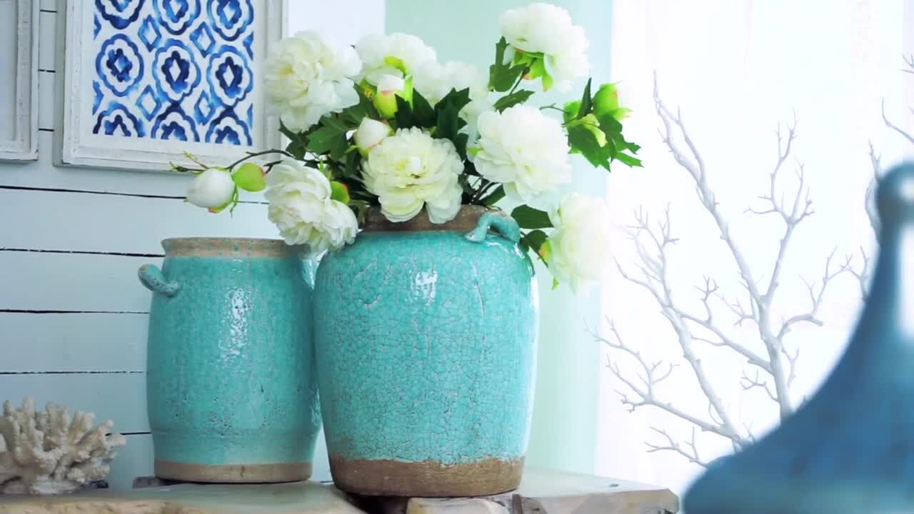 Large Candia Pale Turquoise Ceramic Vase