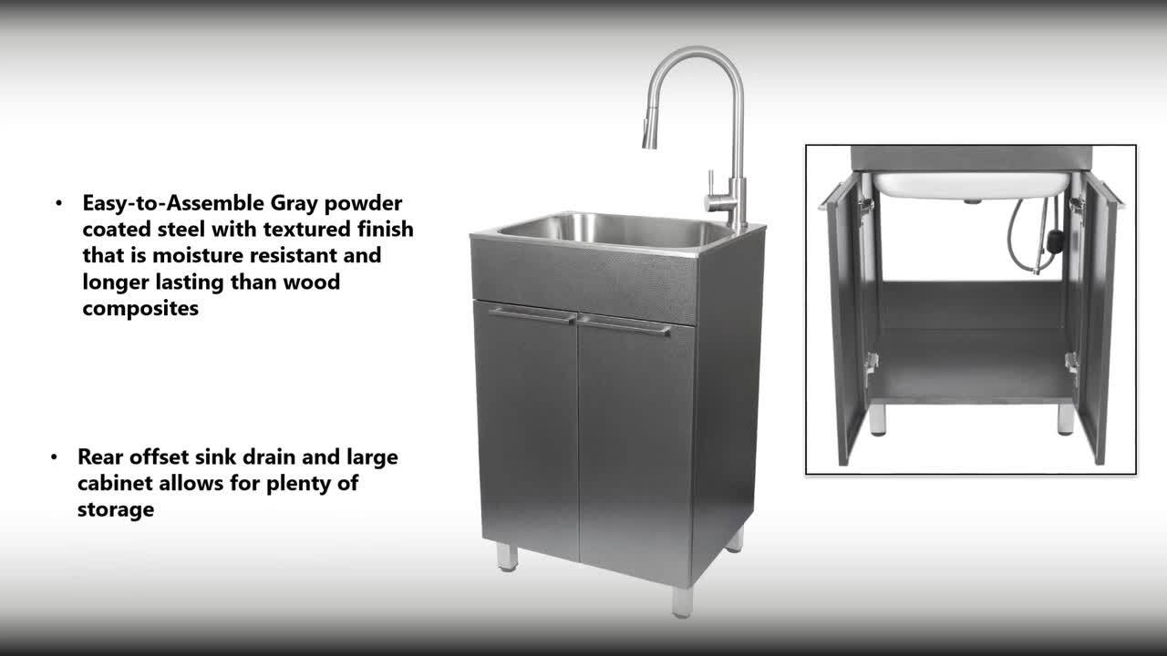 Presenza All-in-One 22 in. x 18 in. x 33.8 in. Stainless Steel Drop-In Sink and Cabinet with Faucet in Gray