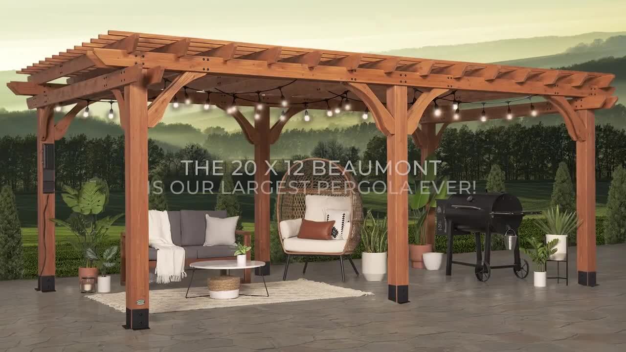 Beaumont 16 ft. x 12 ft. Light Brown All Cedar Wooden Pergola