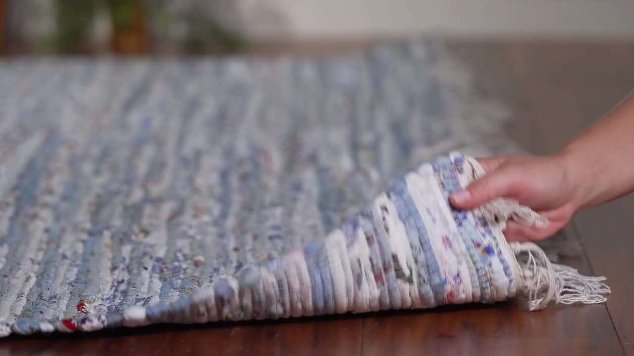 SAFAVIEH Rag Rug Light Blue/Multi 5 ft. x 7 ft. Striped Area Rug