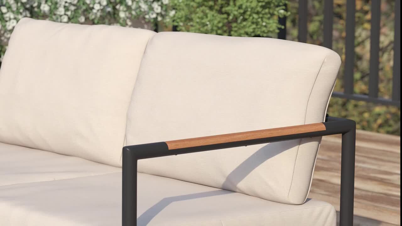 Carnegy Avenue Black Metal Outdoor Loveseat with Cushions Carnegy Avenue Black Metal Outdoor Loveseat with Cushions