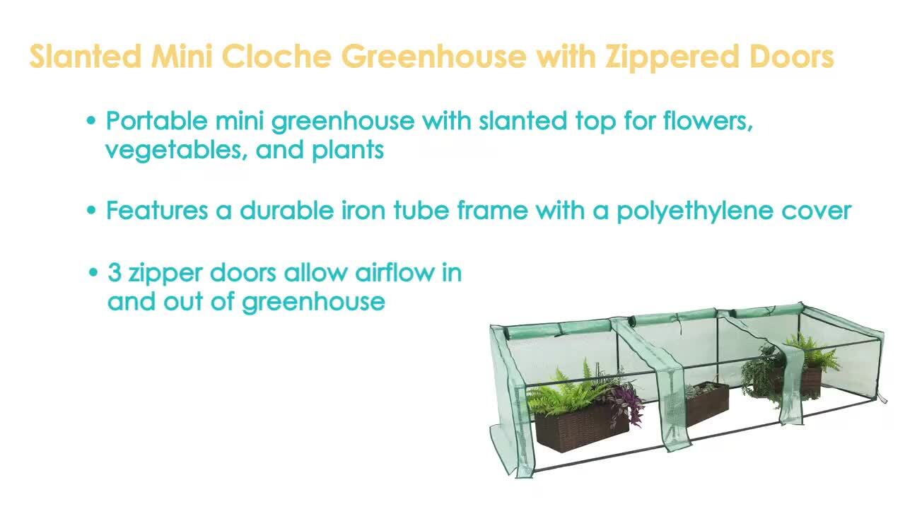 Sunnydaze 107 in. W x 38 in. D x 27 in. H Green Mini Slanted Cloche  Greenhouse with Zippered Doors