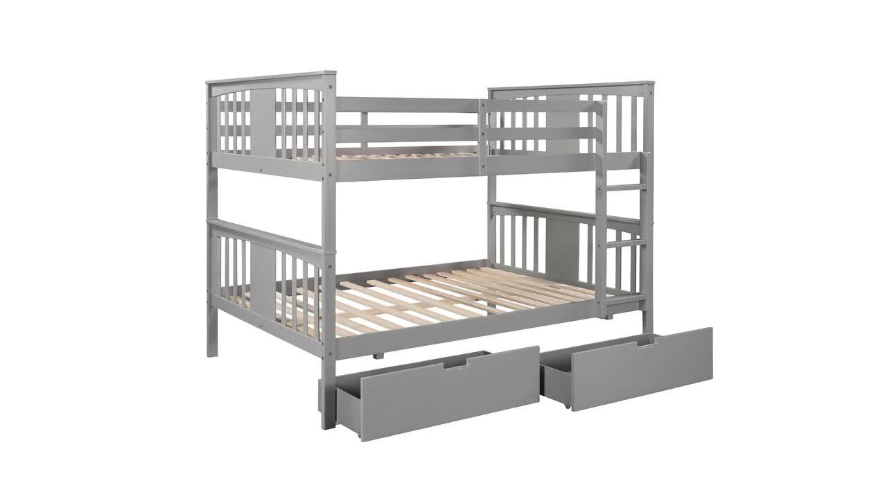 Qualler Gray Full Over Full Bunk Bed with Drawers and Ladder