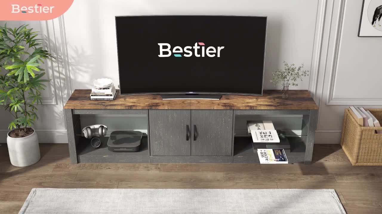 Bestier Gaming TV Stand for TVs up to 70 inch Home Entertainment Center  Storage Cabinet with LED Light Modern TV Media Console with Glass Shelves  for Living Room Bedroom Black Marble 