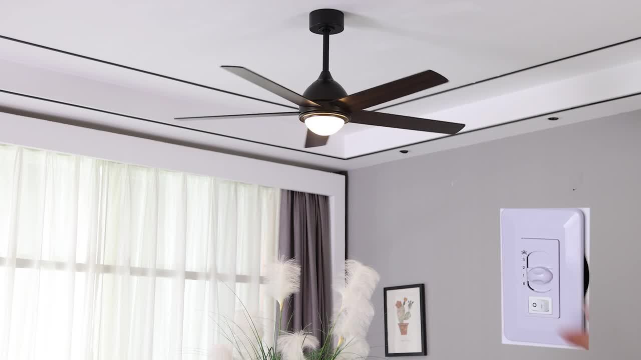 52 in. Indoor/Outdoor 5-Blades Downrod Black Ceiling Fan with LED Lights  and Wall Control-Morden, Farmhouse