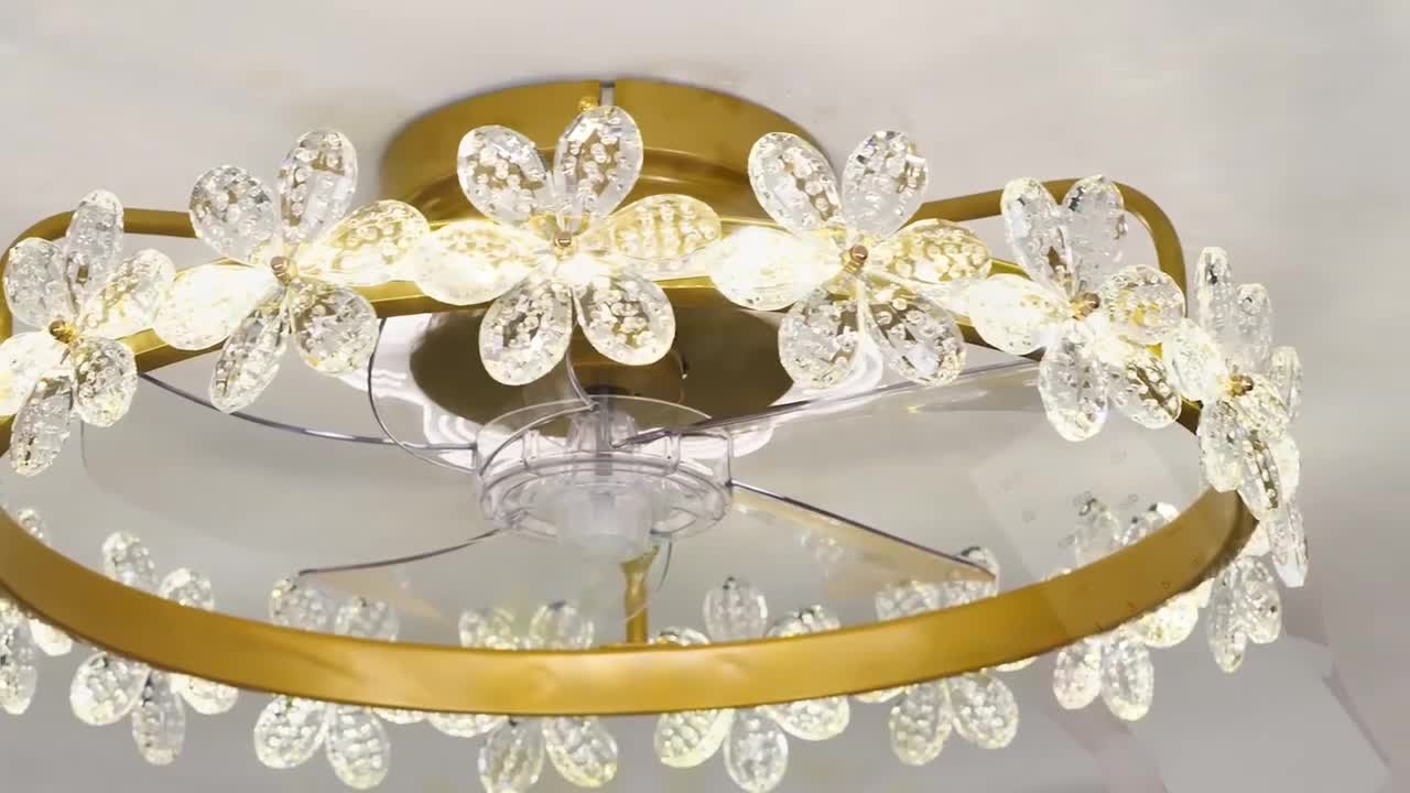 Bella Depot 21 in. LED Indoor White Crystal Low Profile 6-Speed 