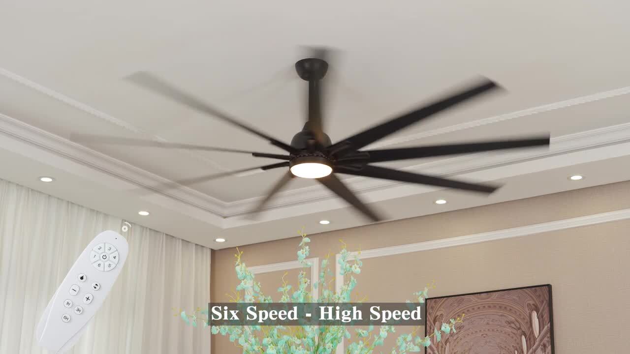 84 in. Windmill Integrated Dimmable LED Indoor Large Black Industrial  Ceiling Fan with Remote and DC Reversible Motor