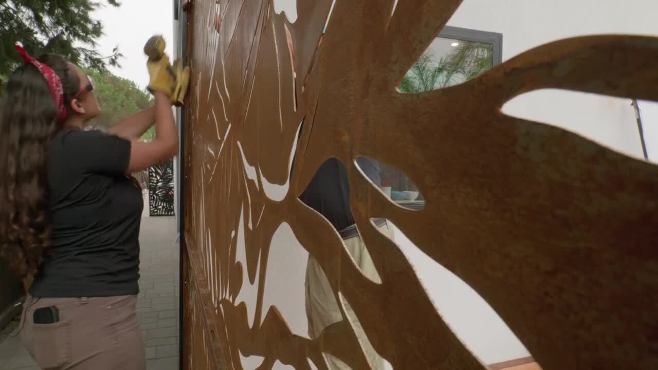 OUTDECO Spiral 3 ft. x 6 ft. Oxy-Shield Corten Steel Decorative Screen Panel in Rust with 6-Screws