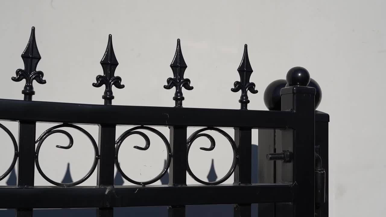ALEKO London Style 16 ft. x 6 ft. with Pedestrian Gate Black Steel Swing Dual Driveway Fence Gate