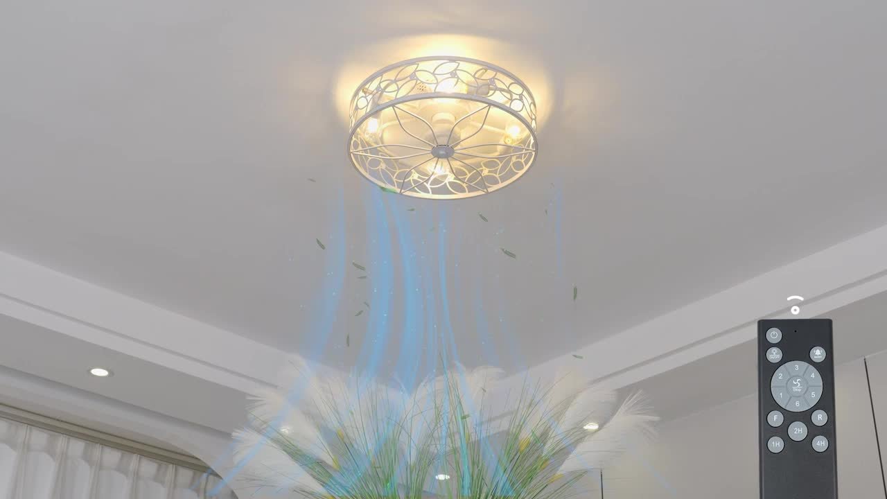 HINNIXY 20 in. Indoor White Gold Flush Mount Caged Ceiling Fan