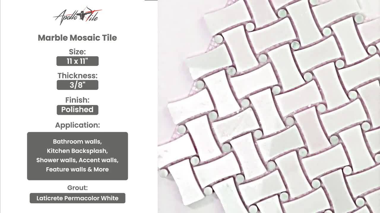 Apollo Tile Athens White 11-in x 11-in Polished Natural Stone Marble Basketweave Marble Look Floor and Wall Tile (4.2-sq. ft/ Carton)