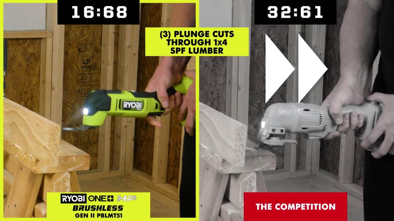 RYOBI ONE+ HP 18V Brushless Cordless Oscillating Multi-Tool (Tool Only) with 4-Piece Wood Oscillating Multi-Tool Blade Set