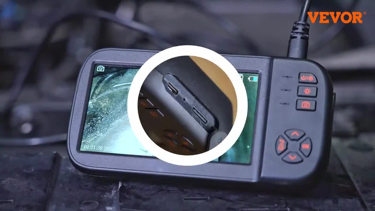 VEVOR Caméra Endoscope à Triple Objectif Inspection Endoscopique à écran  IPS 4,5 Objectif 1080p Cable Serpent Semi-Rigide 5 m 8 Lumières Batterie  2860 mAh étanche IP67 pour Auto Vidange Canalisation