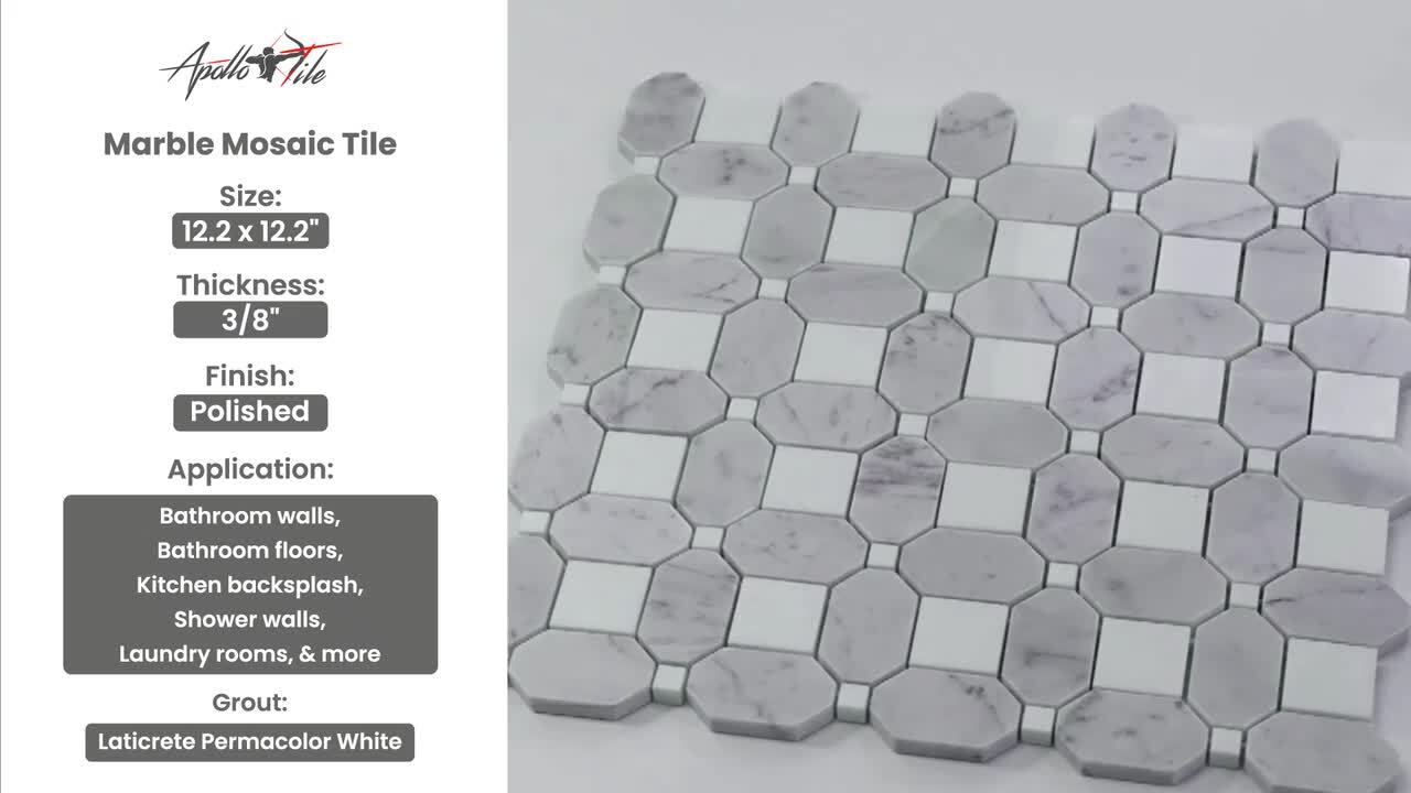 Apollo Tile Winterland Pearl White 12-in x 12-in Polished Composite Octagon Dot Patterned Floor and Wall Tile (5.17-sq. ft/ Carton)