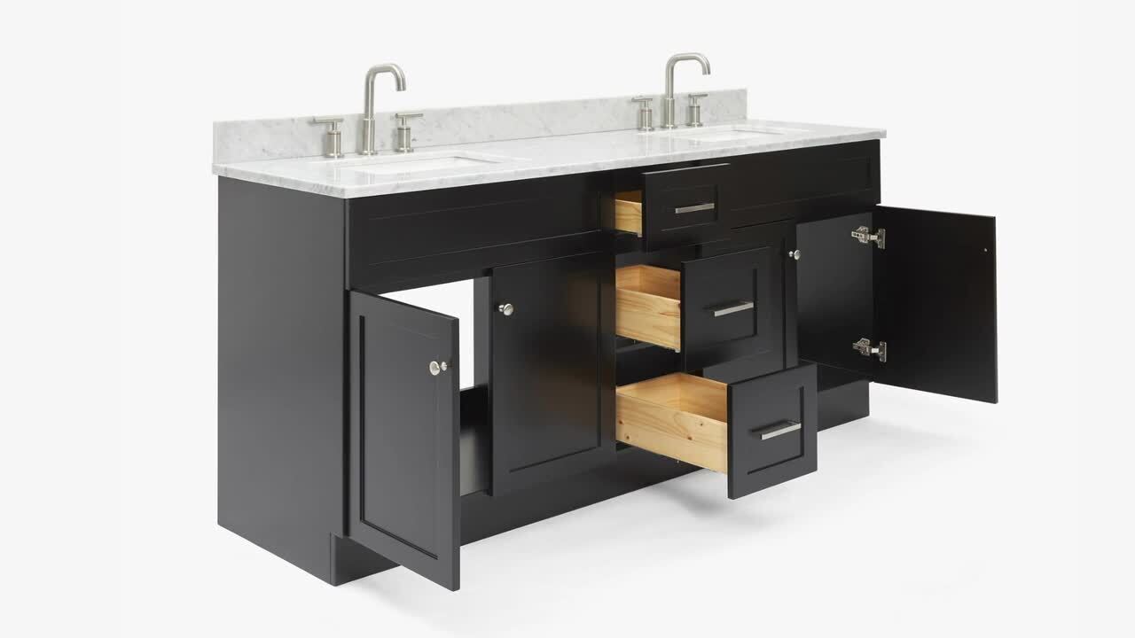 73 in. W x 22 in. D x 0.75 in. H Quartz Vanity Top in Carrara White with White Basins