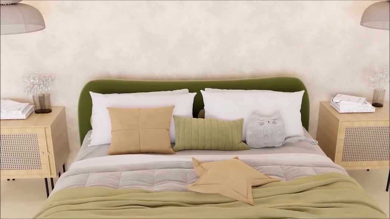 Roman 82 in. Wood Frame King Modern Platform Bed with Curved Headboard Upholstered Performance Velvet in Olive Green
