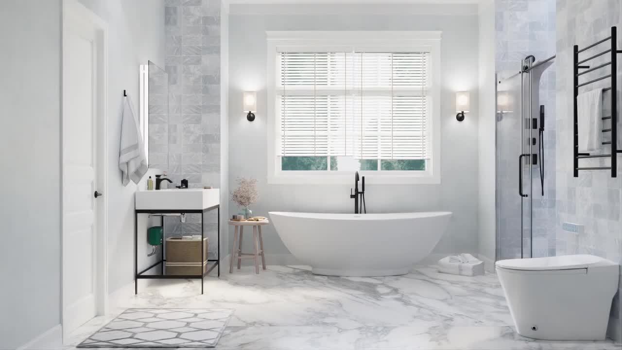 ANZZI - 60 in. L x 32 in. W x 83 in. H Right Drain White Rectangular Tub with Frameless Sliding Tub Door in Matte Black Finish