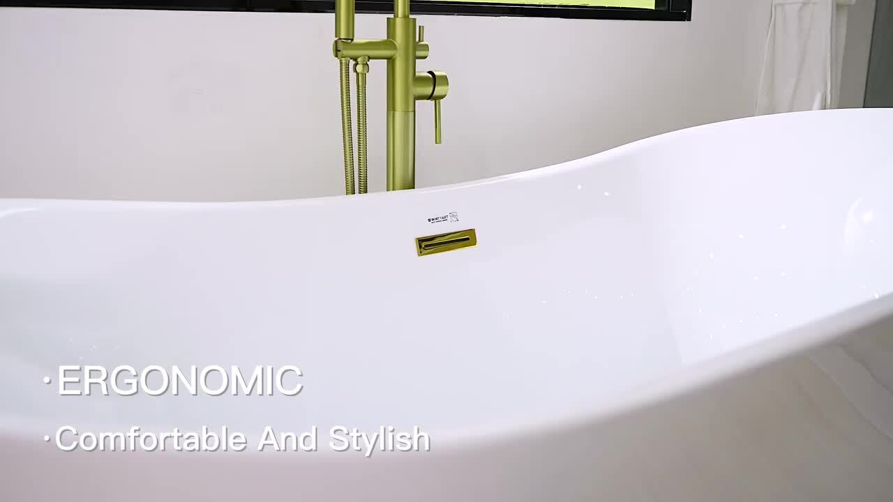 Vanity Art Versailles 67 in. x 31 in. Acrylic Freestanding Soaking Bathtub with Center Drain in White/Brushed Nickel