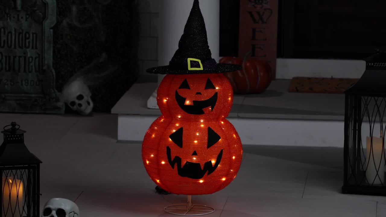 Northlight 34 in. Jack-O-Lanterns in Witch's Hat Outdoor Halloween