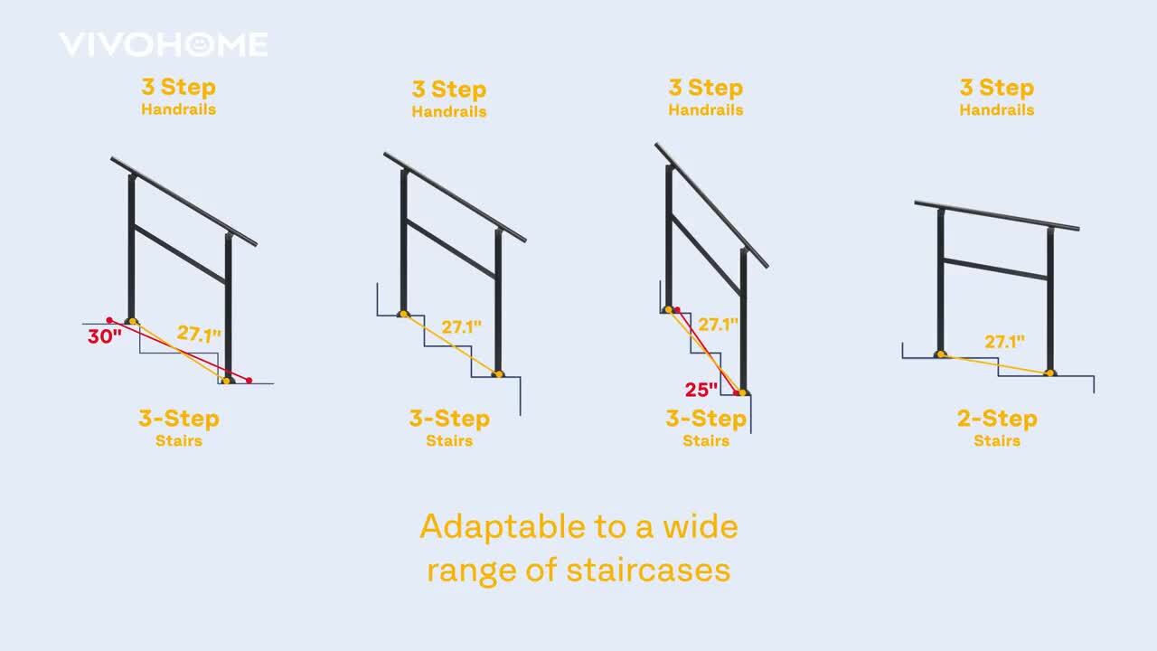 HOMEIBRO 54 in. H x 33 in. W Black Steel Baluster Railing Starter Stair Railing Kit