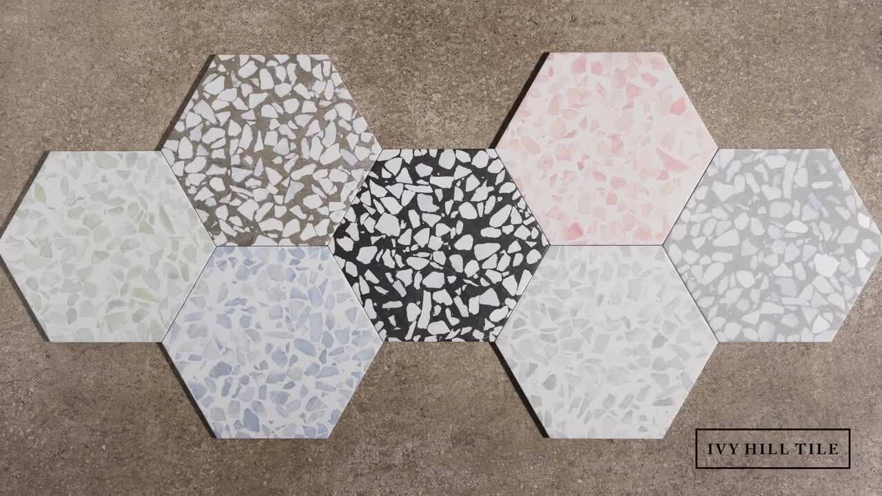 Fusion Hex Green Terrazzo 9.13 in. x 10.51 in. Matte Porcelain Floor and Wall Tile (8.07 sq.ft. / Case) Fusion Hex Green Terrazzo 9.13 in. x 10.51 in. Matte Porcelain Floor and Wall Tile (8.07 sq.ft. / Case)
