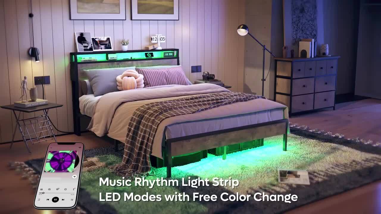 Bestier Grey Metal Frame Full Size Platform Bed with Charge