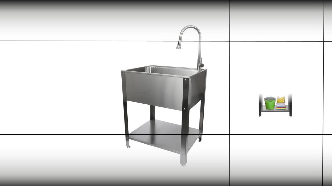 Presenza All-in-One Freestanding Stainless Steel Laundry Utility Sink with Stand and Faucet