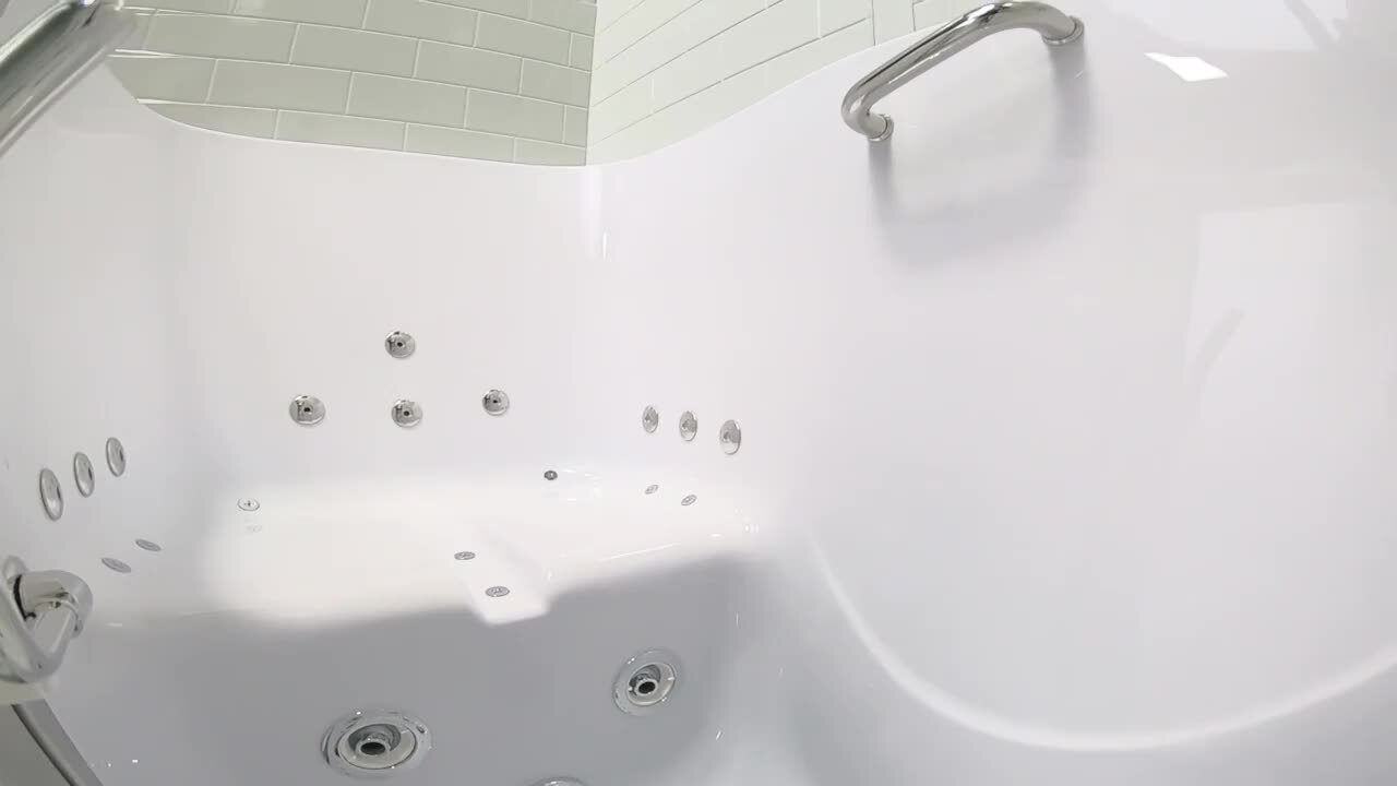 Deluxe 55 in. Acrylic Walk-In Whirlpool and Air Bath Bathtub in White, Thermostatic Faucet Set, LHS 2 in. Dual Drain Deluxe 55 in. Acrylic Walk-In Whirlpool and Air Bath Bathtub in White, Thermostatic Faucet Set, LHS 2 in. Dual Drain