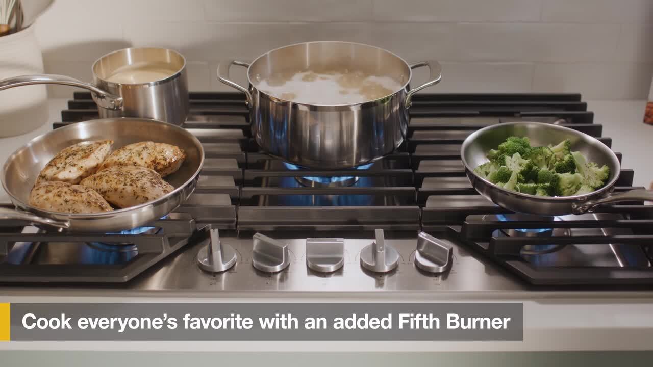 Whirlpool 36 in. 5-Burners Recessed Gas Cooktop in Black with