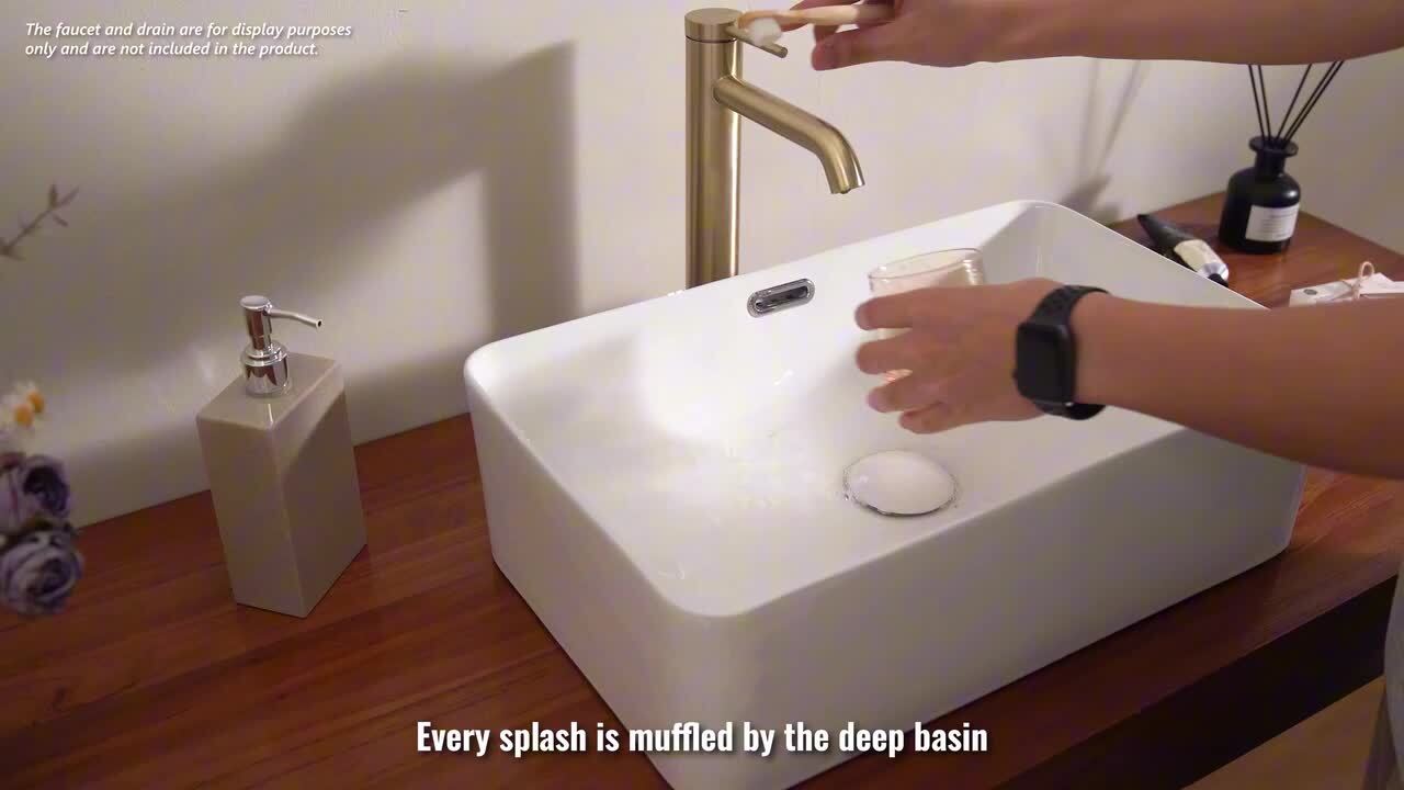 Los Flexi 16 in. x 12 in. Rectangular Vessel Sink, Above Counter Sink for Small Bathrooms, White Ceramic Basin with Overflow, image size:1280x720