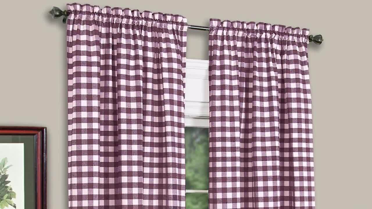 Buffalo Check Black Polyester/Cotton Light Filtering Rod Pocket Curtain  Tier Pair 58 in. W x 24 in. L