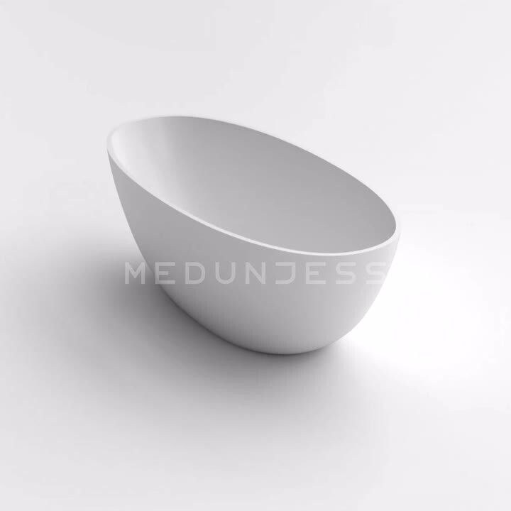 Eaton 55 in. x 29.5 in. Stone Resin Solid Surface Matte Flatbottom Freestanding Soaking Bathtub in White